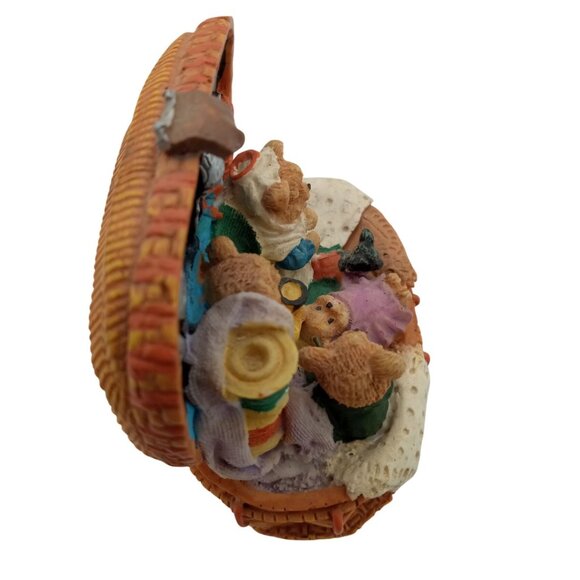 Teddy Bear Family in Sewing Basket Scene Knick Knack Vintage 3.25 Crafting Gift - Picture 13 of 16